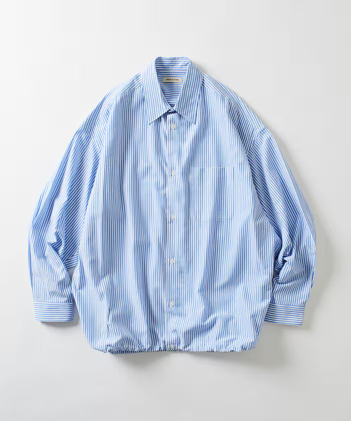 Wide Silhouette Spindle Regular Color Shirt / Hem Code 【Limited Edition】 - Blue Stripe