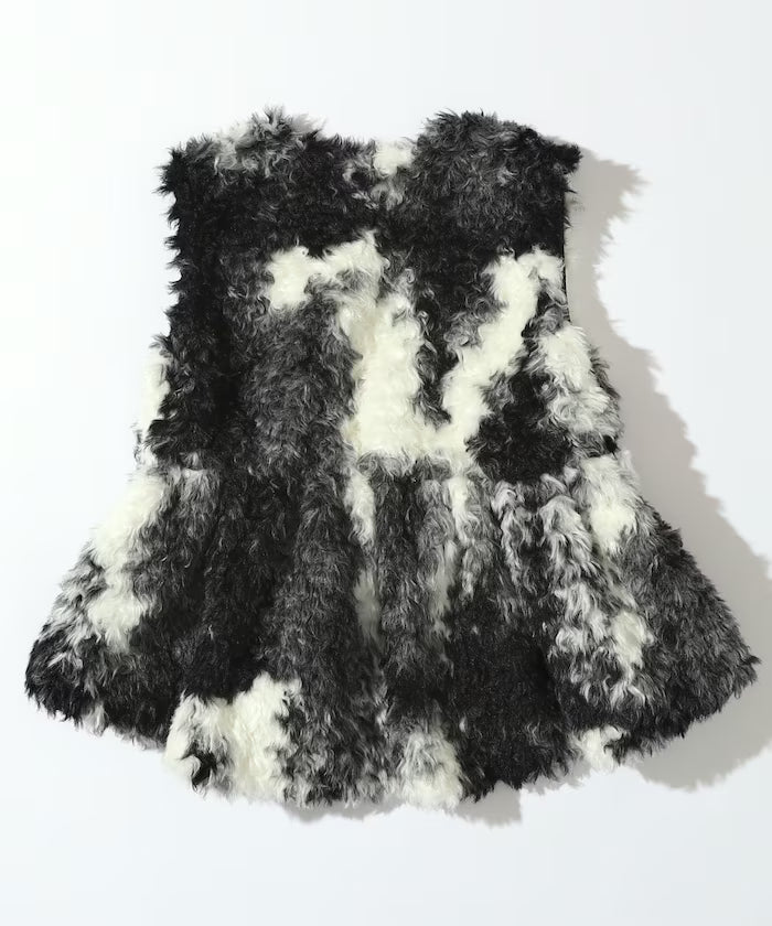 Peplum Silhouette Cow Print Fake Fur Vest