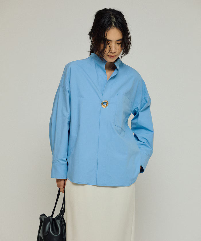 Oversized Long Sleeve Brooch Shirt