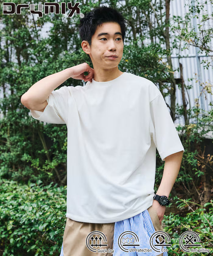 Limited Edition Drymix(R) Drymix Relaxed Fit Crew Neck Solid T-shirt Quick Dry UV Cut - White