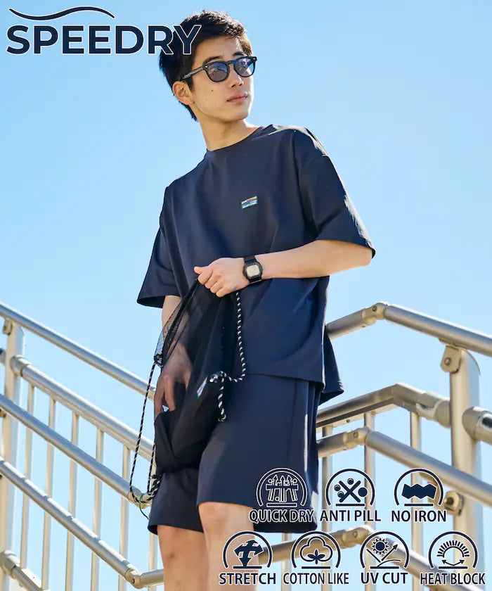 SPEEDRY Set with Bag Stretch Setup/T-Shirt/Shorts/3 in 1 /Rash Guard/Quick Dry/UV Cut/Heat Shield 【Limited Edition】 - Navy