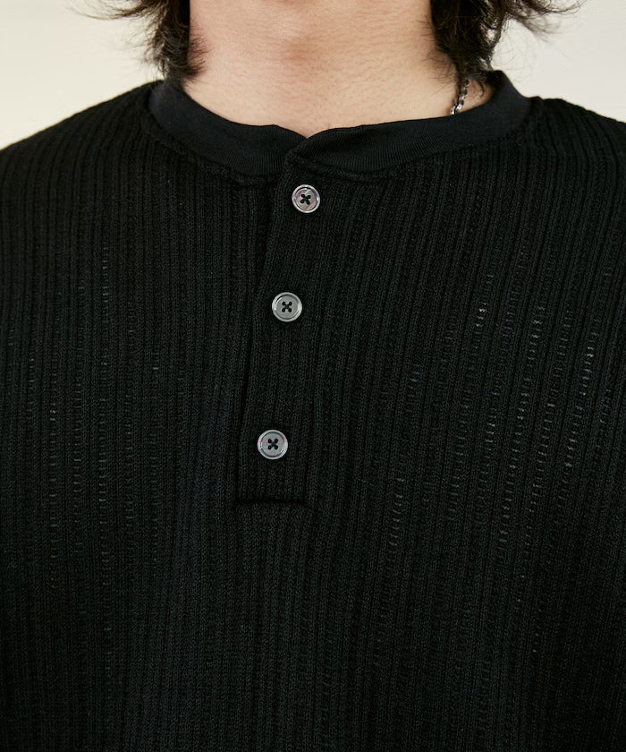 LOVE POP STUDIO Pattern Mesh Henley Neck T-Shirt Limited Release