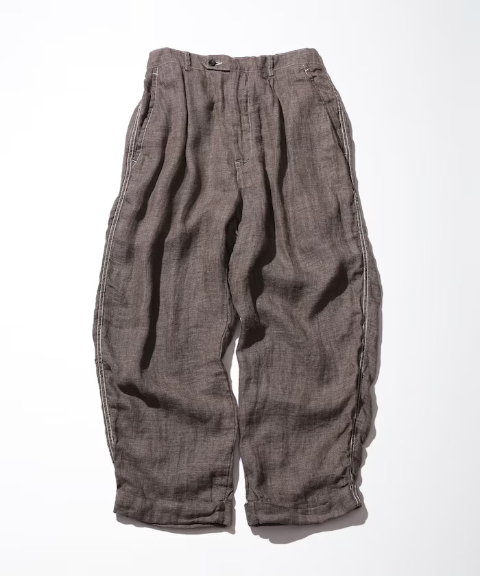 French Linen Tweed 1 Tuck Trousers - beige
