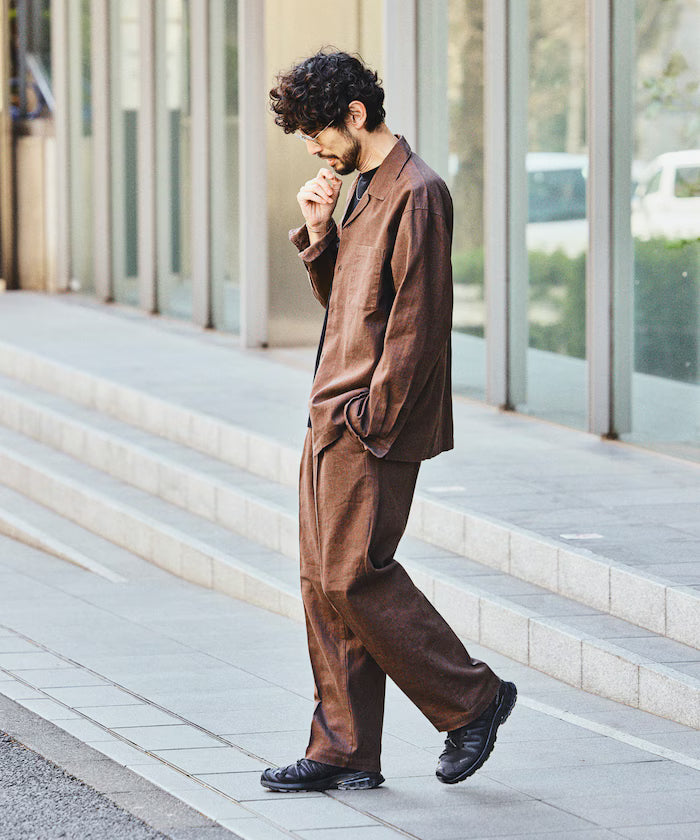 LINEN COTTON OPEN COLLAR SHIRT【Compatible with setups】