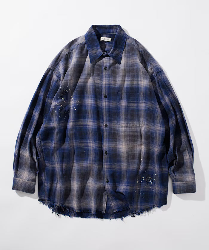 Relax Fit Relaxed Fit Bleached Ombre Check Flannel Shirt [Limited Edition] - Blue