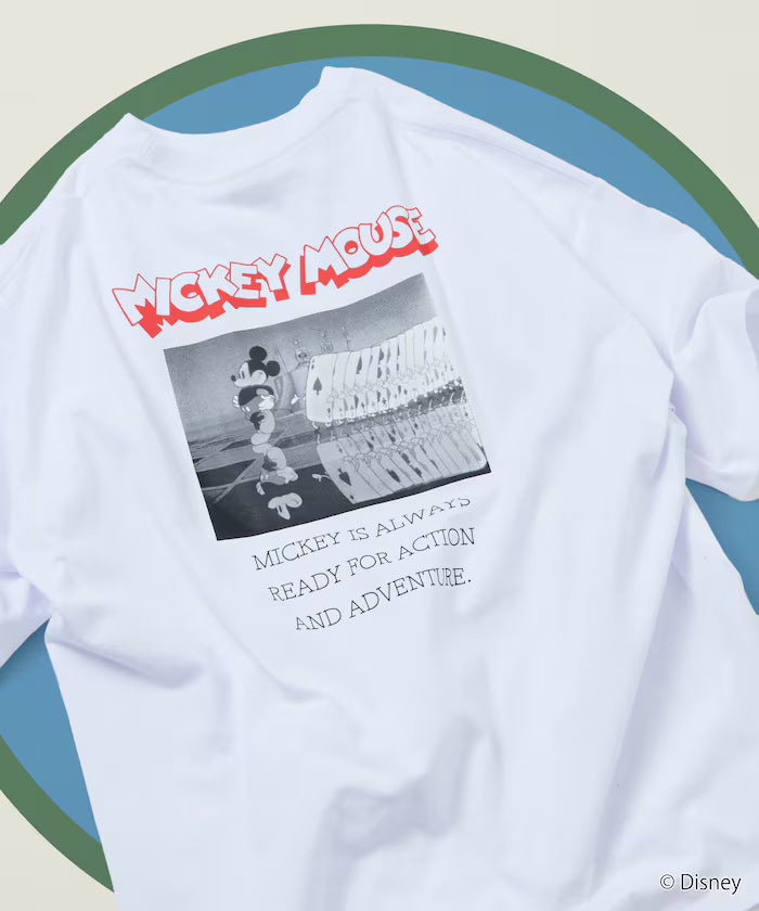 DISNEY/Mickey Mouse/Monochrome Back Print Crew Neck T-Shirt/Scene [Limited Edition] - White
