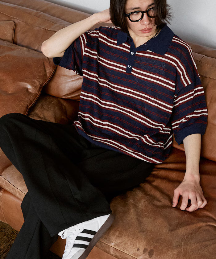 LOVE POP STUDIO Border Knit Polo Shirt Limited Edition