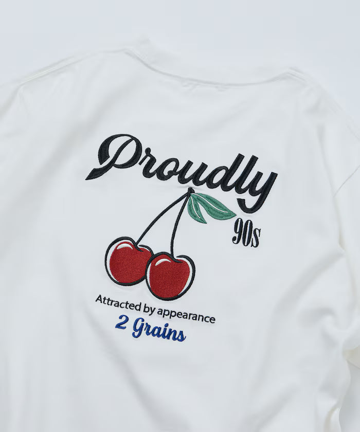 Relaxed Fit Design Back Embroidery Crew Neck T-Shirt / Cherry / Ringer 【Limited Edition】