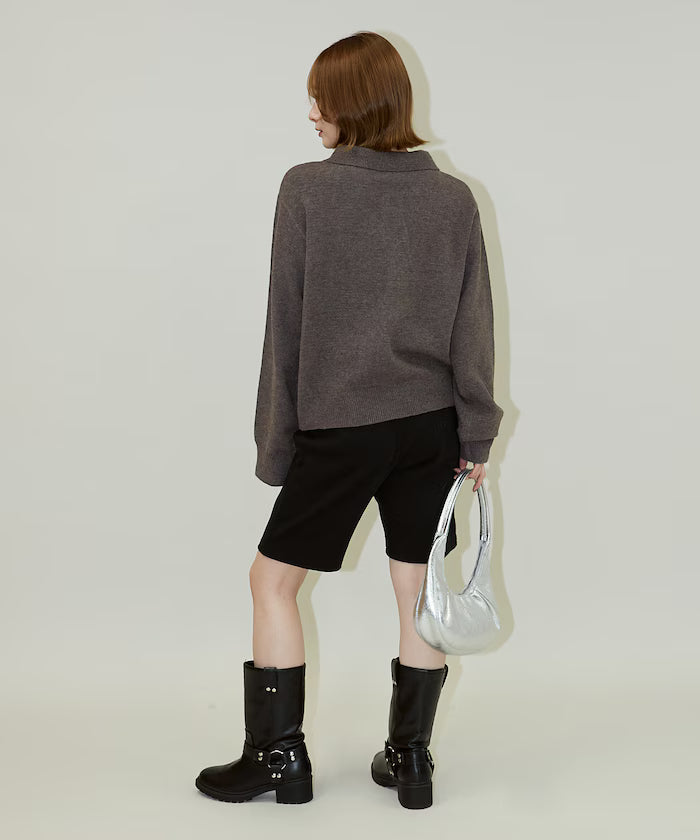 Polo knit pullover with flower motif - limited edition