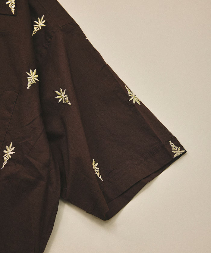 India-made all-over pattern embroidered relax-fit open collar short sleeve shirt