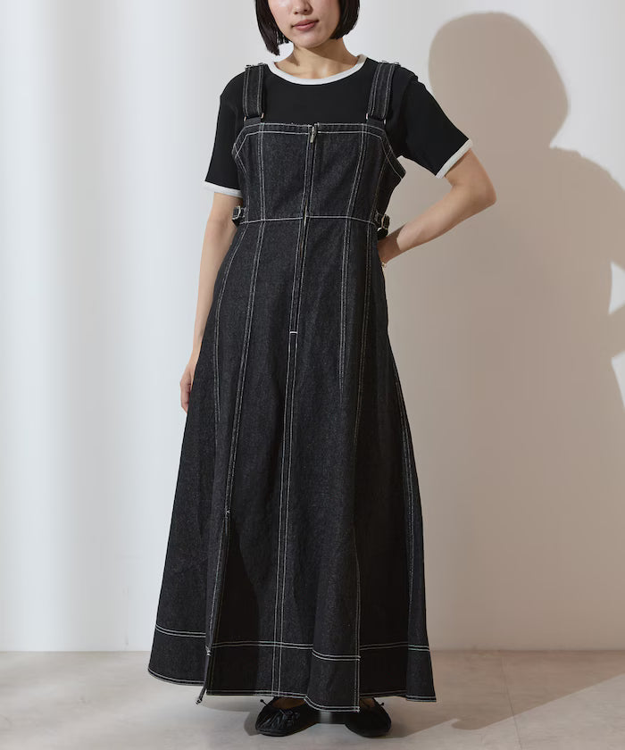 Denim Mermaid Dress / A-Line Slit Denim Overall Dress / Jumper Skirt