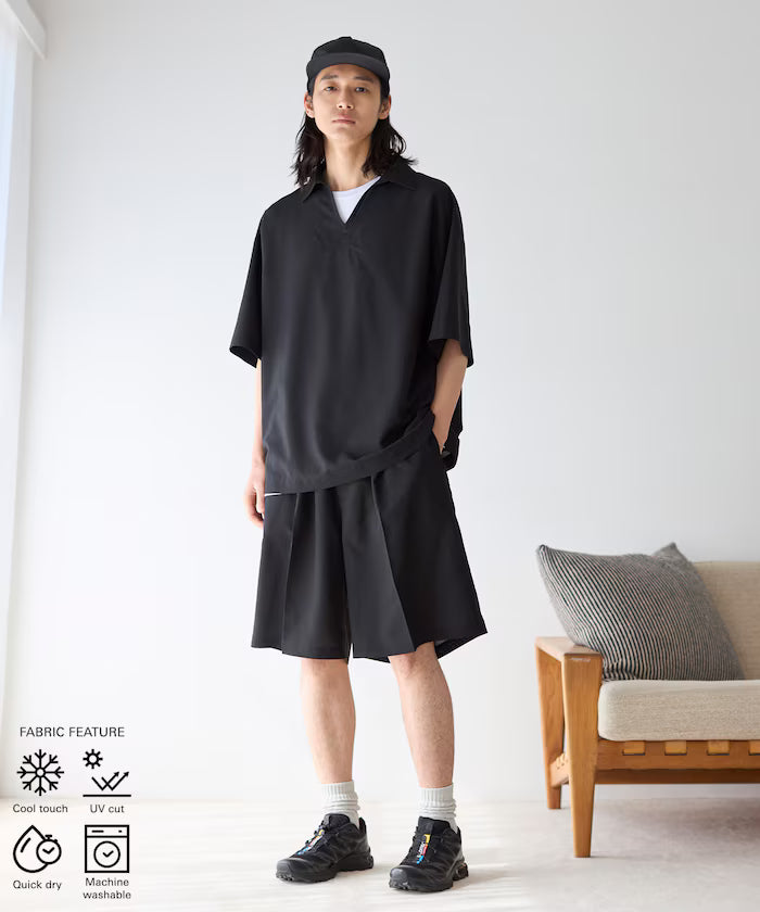 Functional Fabric Pullover Short Sleeve Shirt Set 3-piece Set / Washable / UV Cut / Quick Dry / Cool Touch - Black