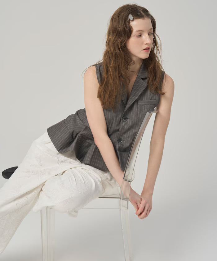 Pinstripe Flare Hem Short Vest