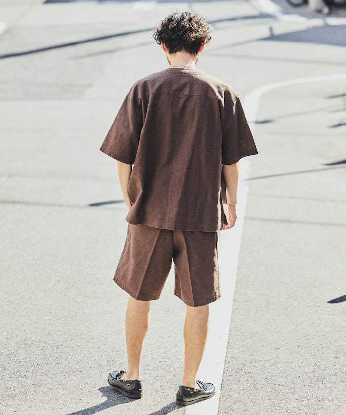 LINEN COTTON V NECK SHIRT