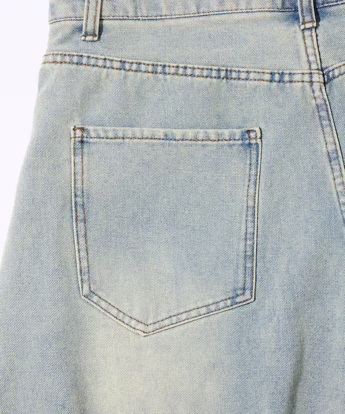Wide Silhouette Vintage Processed Cropped Curve Denim Shorts