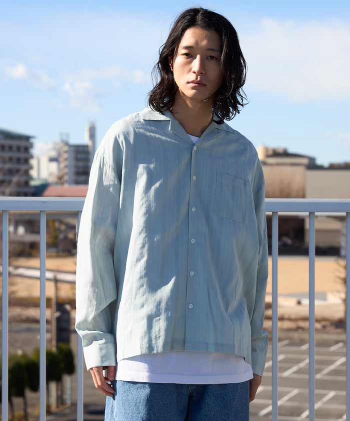 Dobby Woven Long Sleeve Open Collar Shirt / Big Silhouette