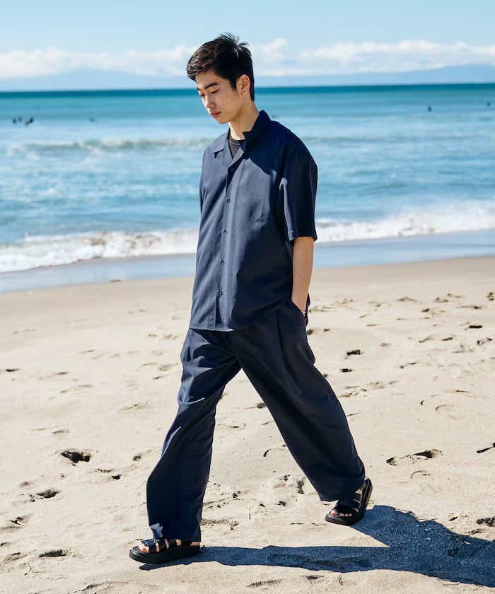 Relaxed Fit Linen Touch Setup/Open Collar Shirt/Wide Slacks [Limited Edition]