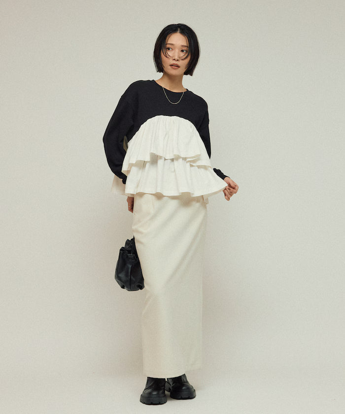 Organic Cotton Docking Frill Sweat / Relaxed Fit / Backed Sweat
