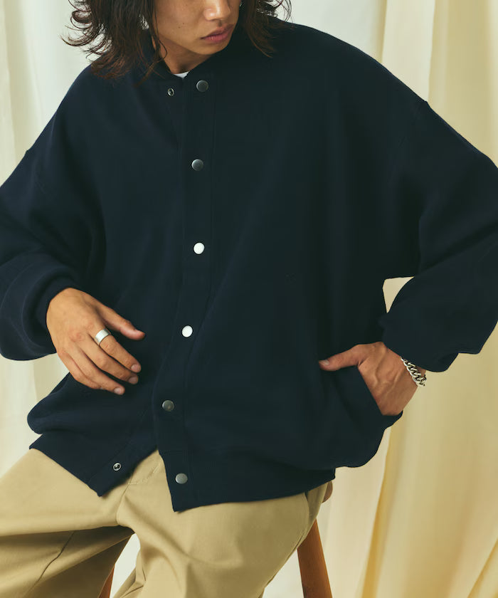 Relax Fit Relax Fit Sweat-like Knit Crew Neck Snap Cardigan [Limited Edition]