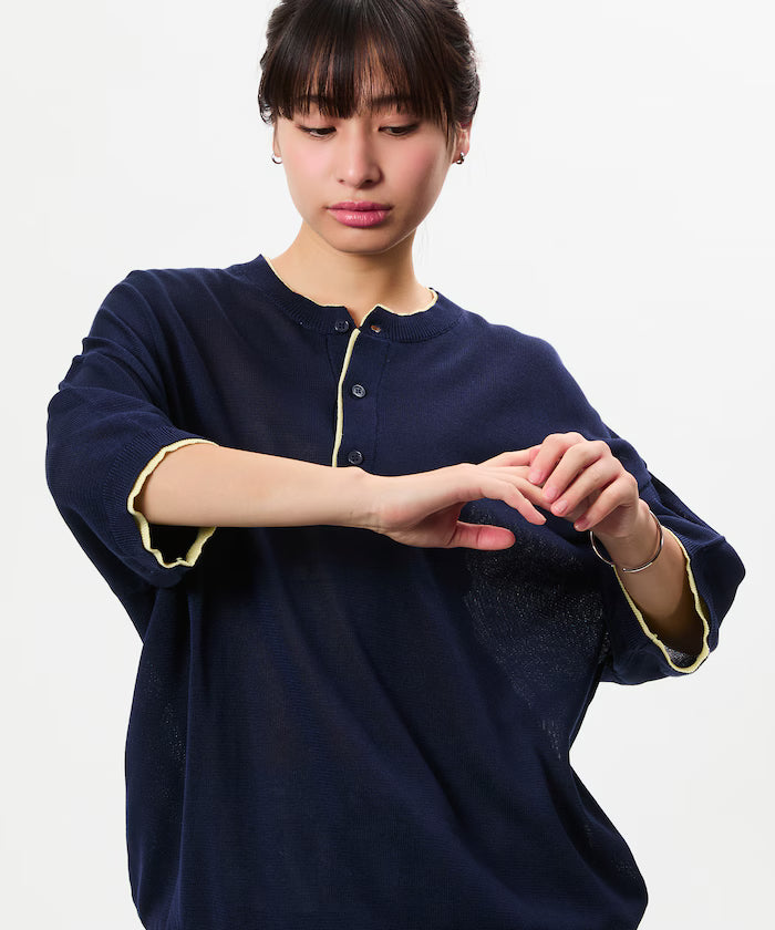 Limited Edition Relaxed Fit Color Block Henley Neck Knit