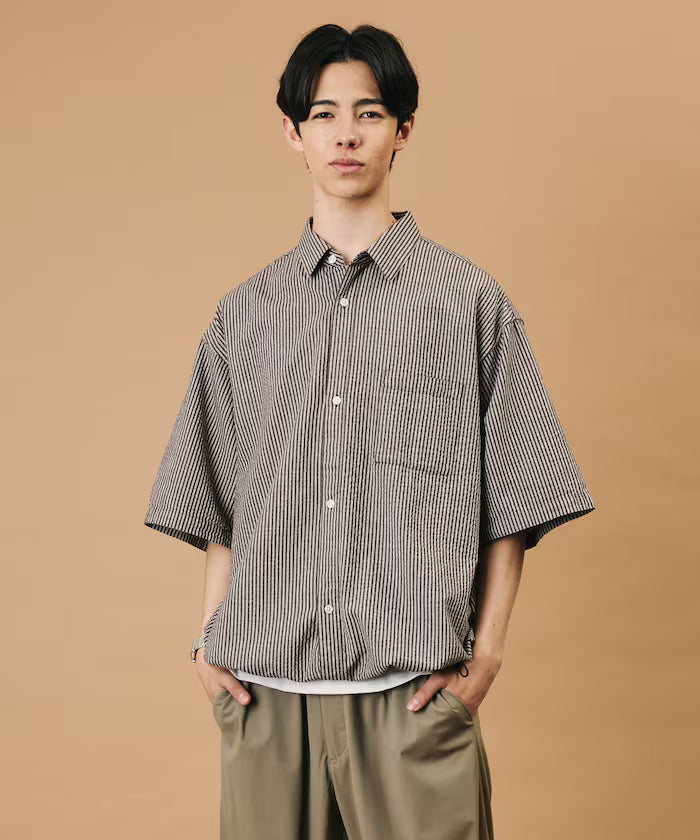 FREAK'S STORE for BEACH & FES Seersucker Spindle Regular Collar Short Sleeve Shirt