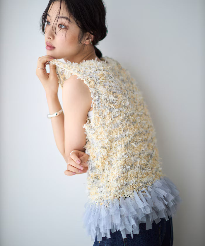 2WAY Fringe Hem Knit Vest - Other/Pattern 1