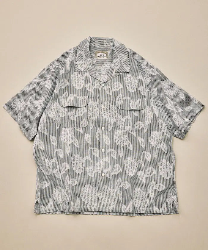 India-made Relaxed Fit Cut Jacquard Stripe Open Collar Short Sleeve Shirt