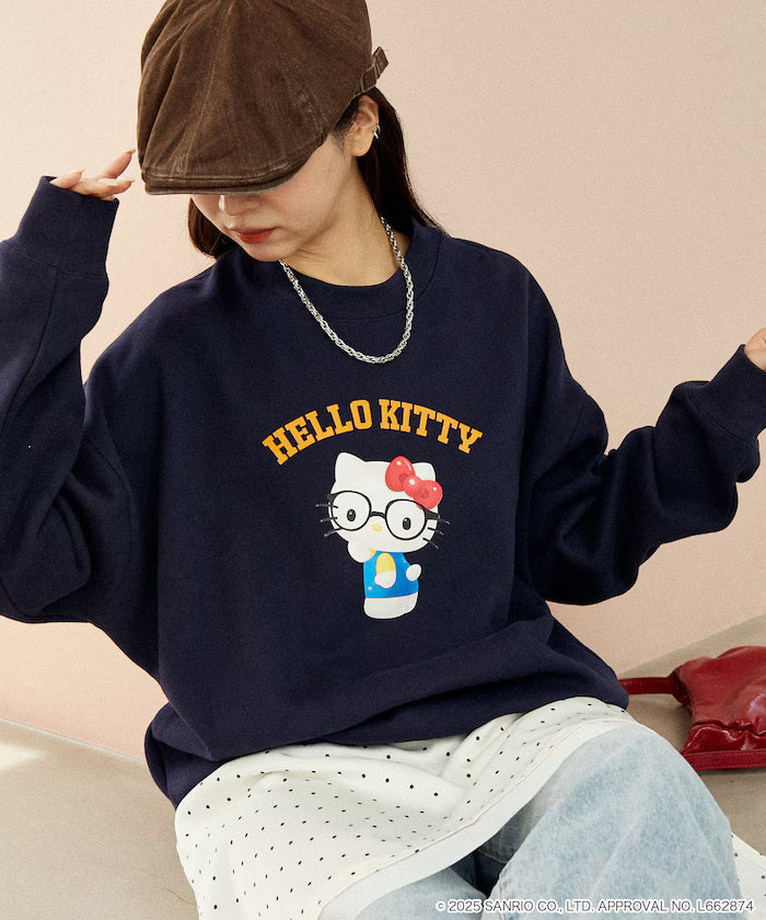 "HELLO KITTY/Hello Kitty" glasses college-style sweatshirt limited edition