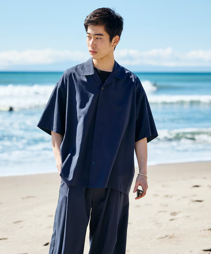 Relaxed Fit Linen Touch Setup/Open Collar Shirt/Wide Slacks [Limited Edition]
