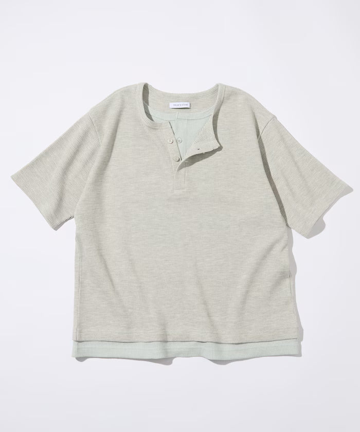 Waffle Fake Layered Henry Neck T-Shirt