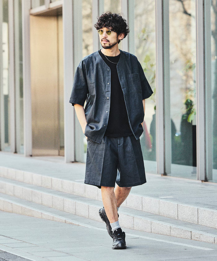 LINEN COTTON V NECK SHIRT