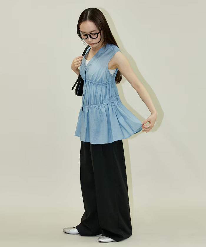 Sheer Broad Sleeveless Gathered Shift Blouse Limited Edition