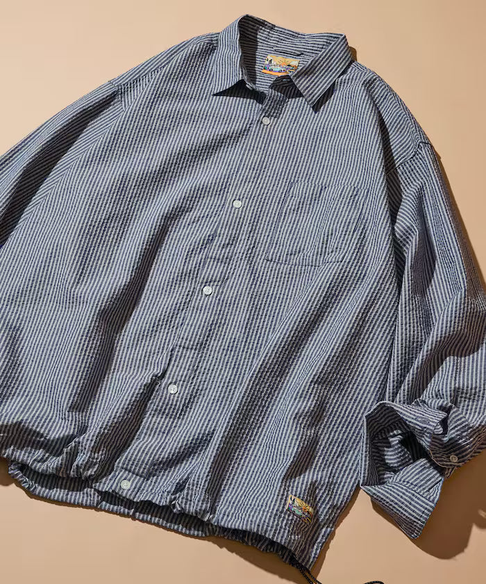 FREAK'S STORE for BEACH & FES Seersucker Spindle Regular Collar Long Sleeve Shirt