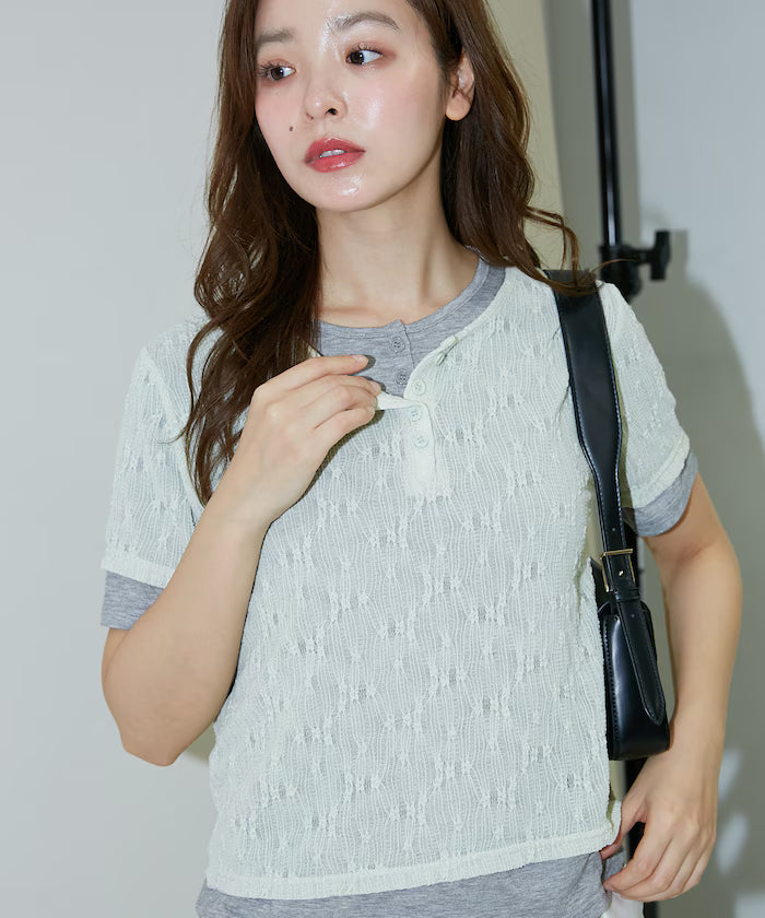<Set Item> Cut x Jacquard Henry Neck T-Shirt Limited Edition