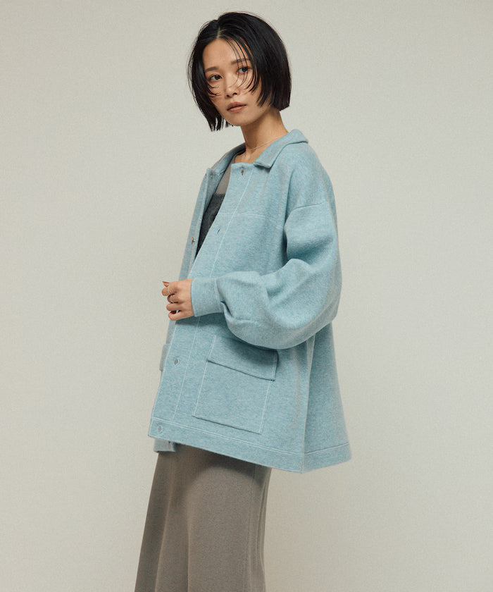Oversized Wool Blend Knit Coverall / Color Stitch Knit Jacket