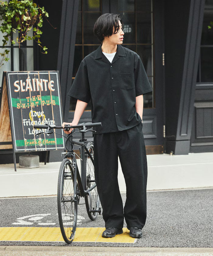 [New Color Addition] Quick-Dry Material Relaxed Fit Open Collar Short Sleeve Shirt Linen-Like