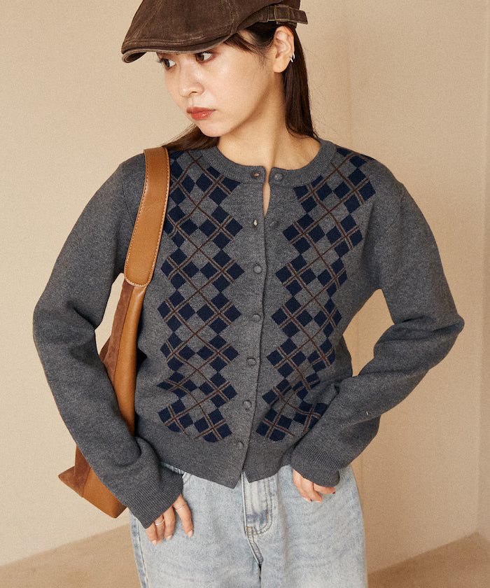 Argyle Pattern Jacquard Knit Cardigan Limited Edition