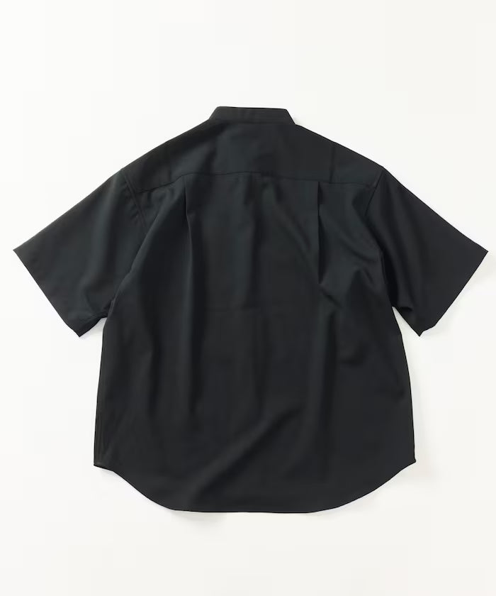 [New Color Added] Quick-Dry Material Relaxed Fit Band Collar Shirt Short Sleeve Linen Feel