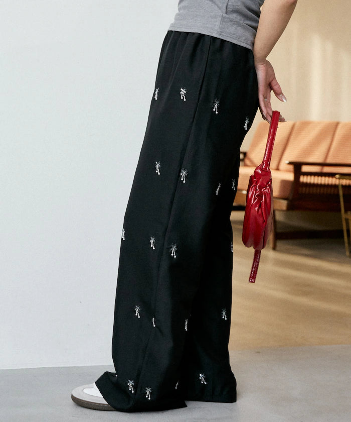 Total Beads Embroidery Easy Slacks Limited Release - Black