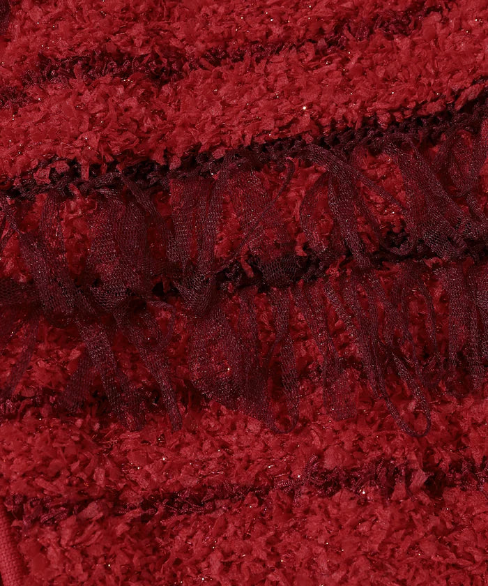 Mixed Material Fringe Knit Vest / Striped Knit Vest 25AW