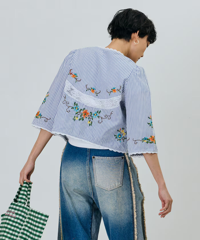 India Flower Cross Embroidery Lace Bolero