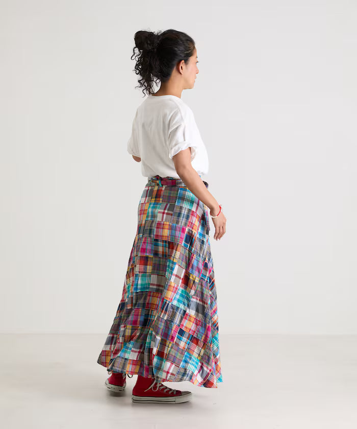 Indian patchwork check wrap skirt