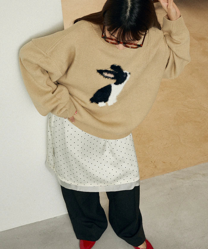 Shaggy Embroidered Rabbit Design Knit Limited Edition