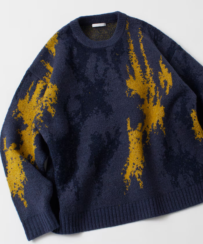 All-over Pattern Double Jacquard Knit Crew Neck Pullover / Relaxed Fit