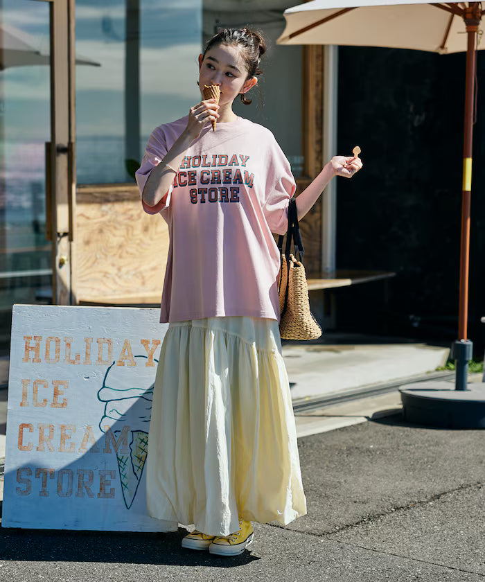 HOLIDAY ICECREAM×FREAK'S STORE Limited Edition Big Silhouette College Print Crew Neck T-Shirt