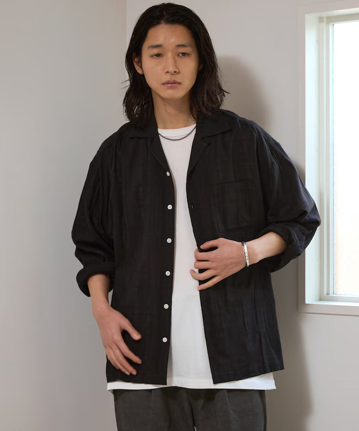 Dobby Woven Long Sleeve Open Collar Shirt / Big Silhouette