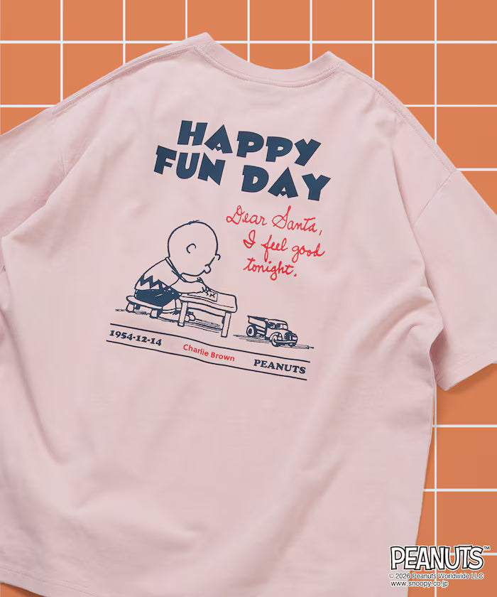 PEANUTS/Peanuts Exclusive Big Silhouette Back Print Crew Neck T-Shirt/HAPPY FUN DAY [Limited Release]