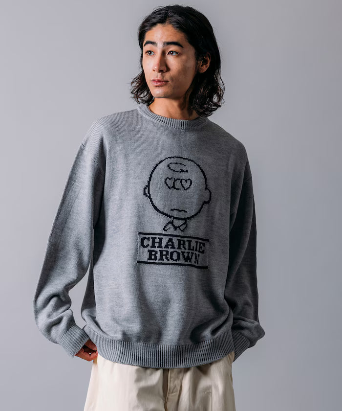 PEANUTS/Peanuts Exclusive Relaxed Fit Jacquard Crewneck Knit / Charlie Brown [Limited Edition]