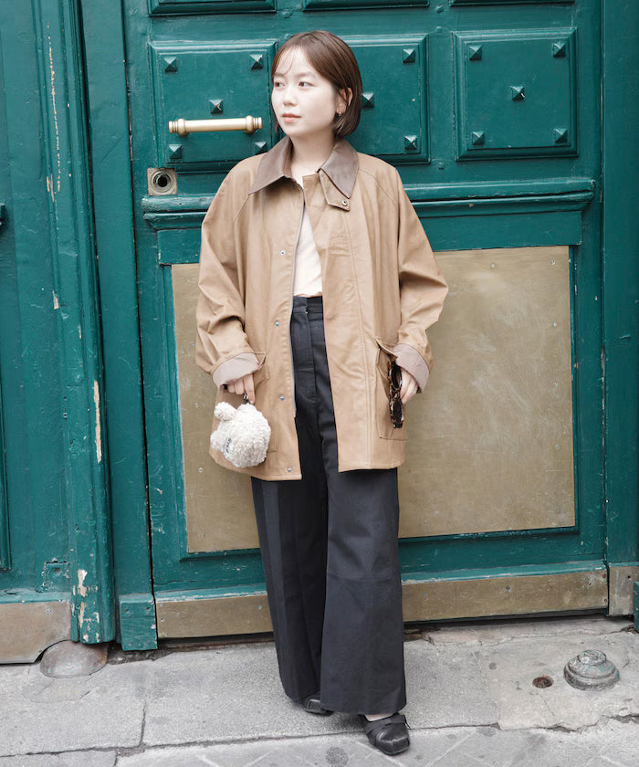 Oversized leatherette blouson / Mixed material switching