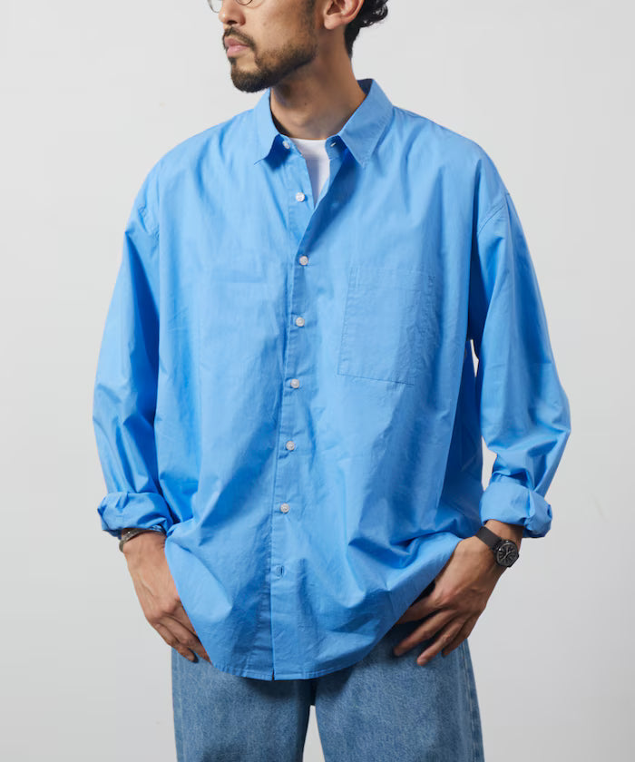 <New Color Added> Relaxed Fit Broad Shirt / Regular Collar / Long Sleeve - Blue